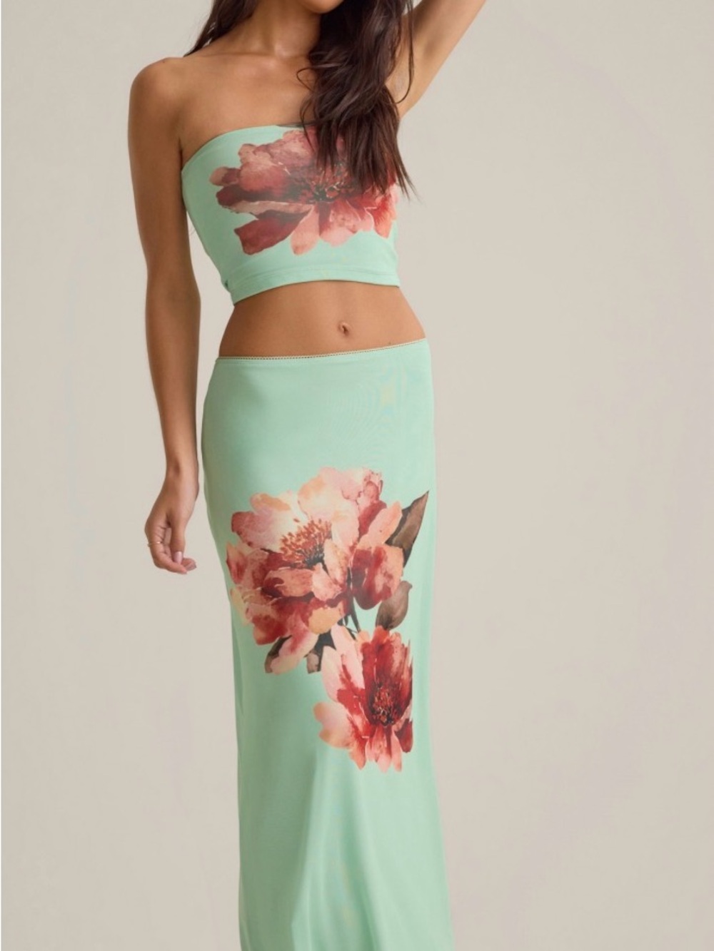 Floral Mint Green Maxi Skirt